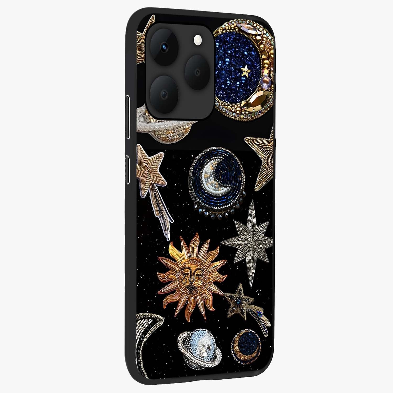 Celestial Gem Constellations Glass Case upright view showcasing cosmic constellation artwork with celestial aesthetic style.