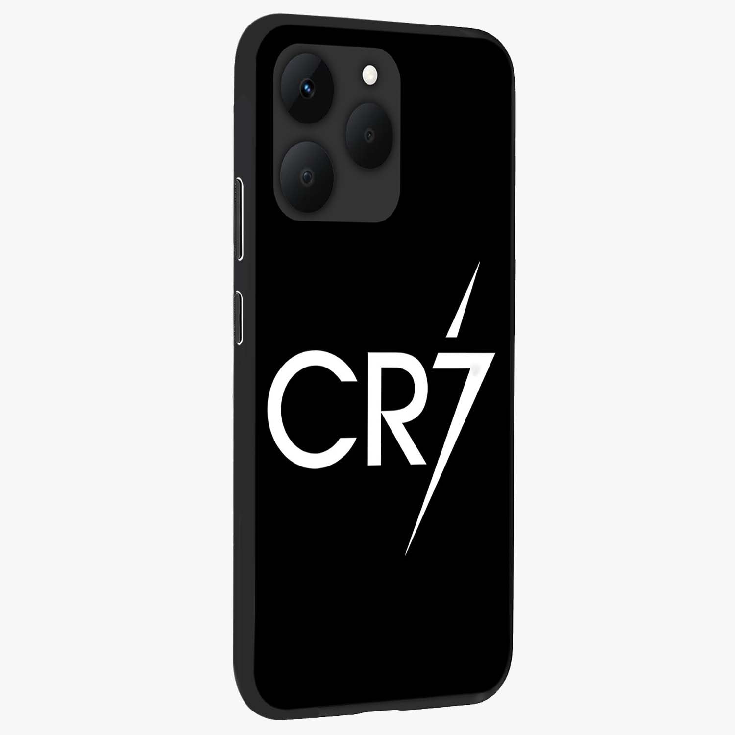 Cr7 Elite Strike Glass Case upright view showcasing energetic football inspired design with modern sports aesthetic.
