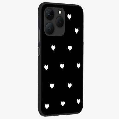 Cute And Simple White Hearts Glass Case upright view showcasing simple white hearts artwork with soft minimal theme.