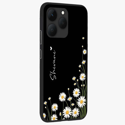 Daisy Cascade Custom Name Glass Case upright view showcasing elegant floral cascade design with personalized aesthetic.