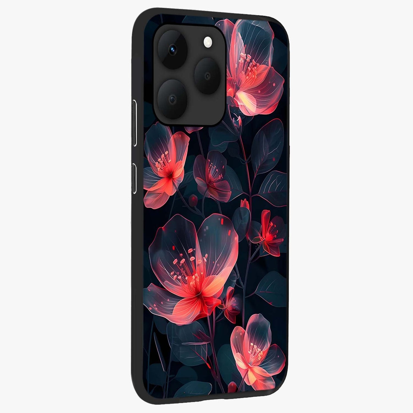 Dark Shade of Flower Glass Case upright view showcasing delicate flower artwork with rich dark floral theme.