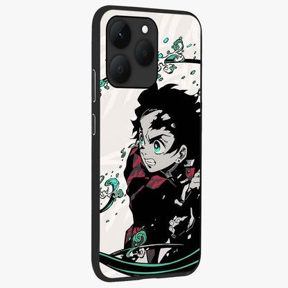 Demon Slayer Glass Case upright view showcasing powerful anime artwork with intense warrior theme.