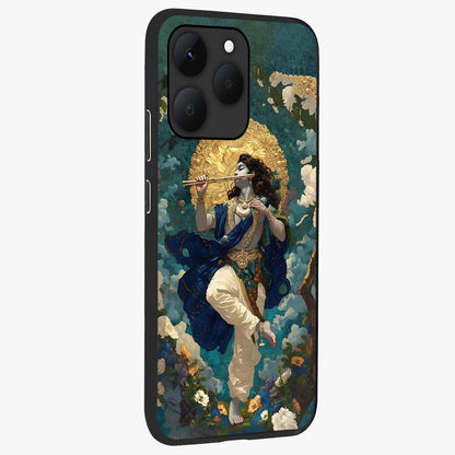 Divine Krishna Art Glass Case upright view showcasing divine Krishna artwork with sacred artistic theme.