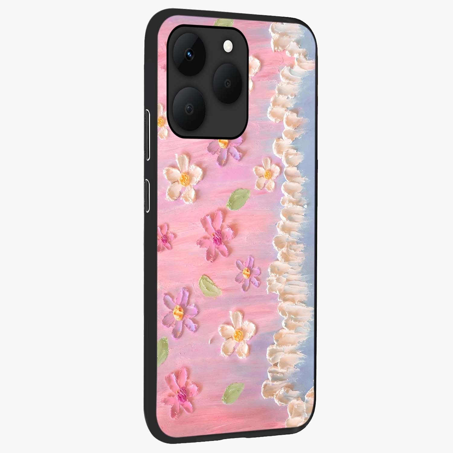 Dreamy Painted Garden Glass Case upright view showcasing vibrant floral garden artwork with artistic nature theme.