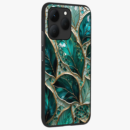 Emerald Leaf Glass Glass Case upright view showcasing fresh green leaf artwork with calming nature inspired style.