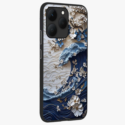 Floral Wave Origami Glass Case upright view showcasing creative floral origami artwork with artistic decorative theme.