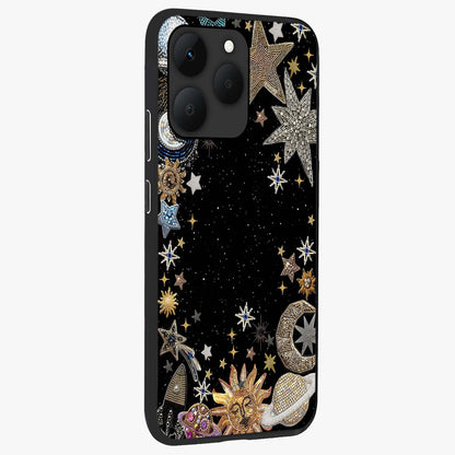 Galactic Jewel Stars Glass Case upright view showcasing glittering star jewel artwork with vibrant galaxy theme.