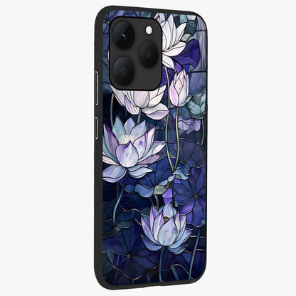 Gloss Petal Rush Glass Case upright view showcasing dynamic floral petal artwork with modern botanical theme.