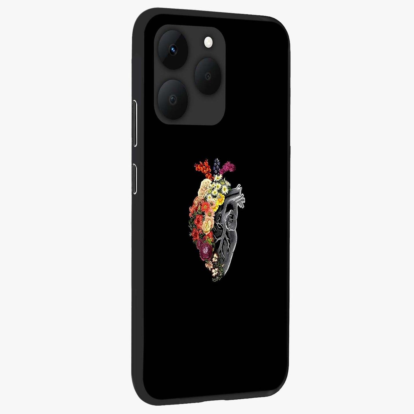 Heart With Flowers Glass Case upright view showcasing decorative heart and floral artwork with sweet romantic theme.
