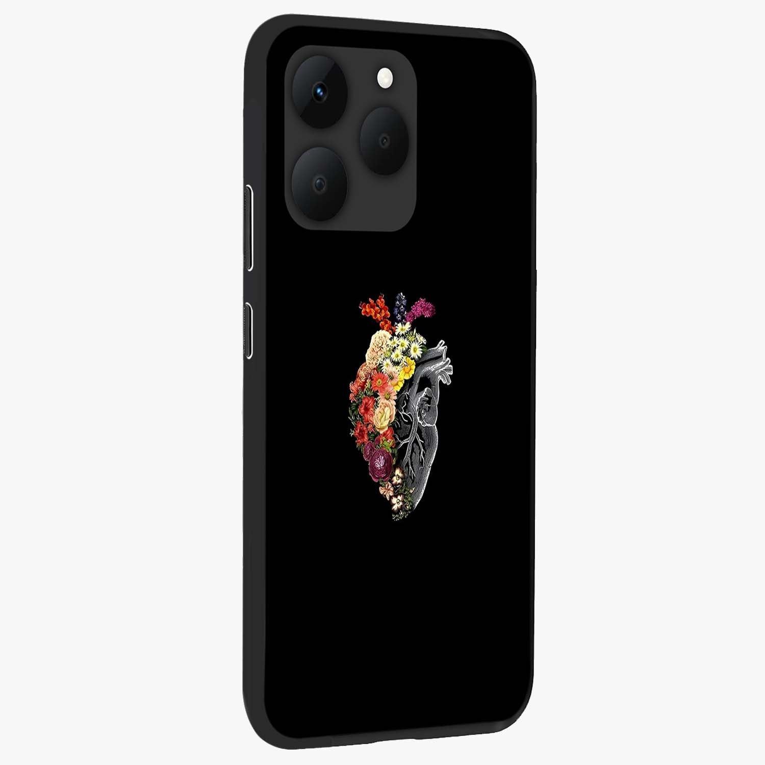Heart With Flowers Glass Case upright view showcasing decorative heart and floral artwork with sweet romantic theme.