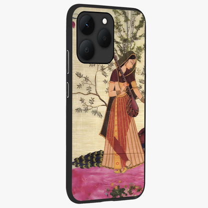 Lady With Veena Art Glass Case upright view showcasing classical veena artwork with traditional artistic theme.