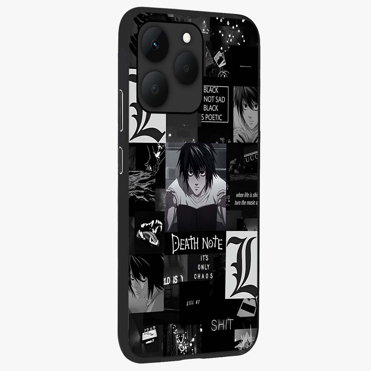 Midnight Chaos Mind Glass Case upright view showcasing expressive abstract artwork with bold dark theme.