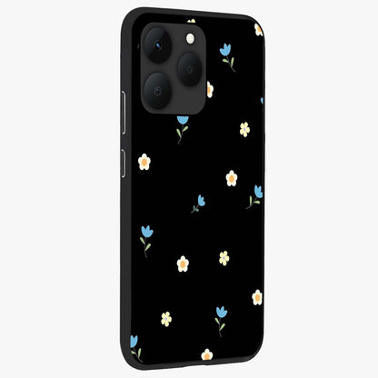 Minimal Petal Whispers Glass Case upright view showcasing elegant floral artwork with modern minimalist style.