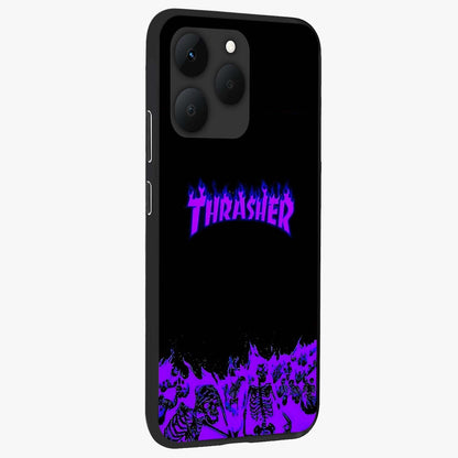 Neon Flame Riot Glass Case upright view showcasing dynamic flame artwork with energetic neon theme.