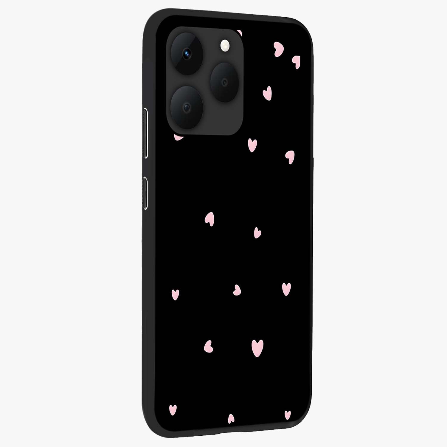 Pink Love Drops Glass Case upright view showcasing charming heart drop artwork with romantic playful theme.