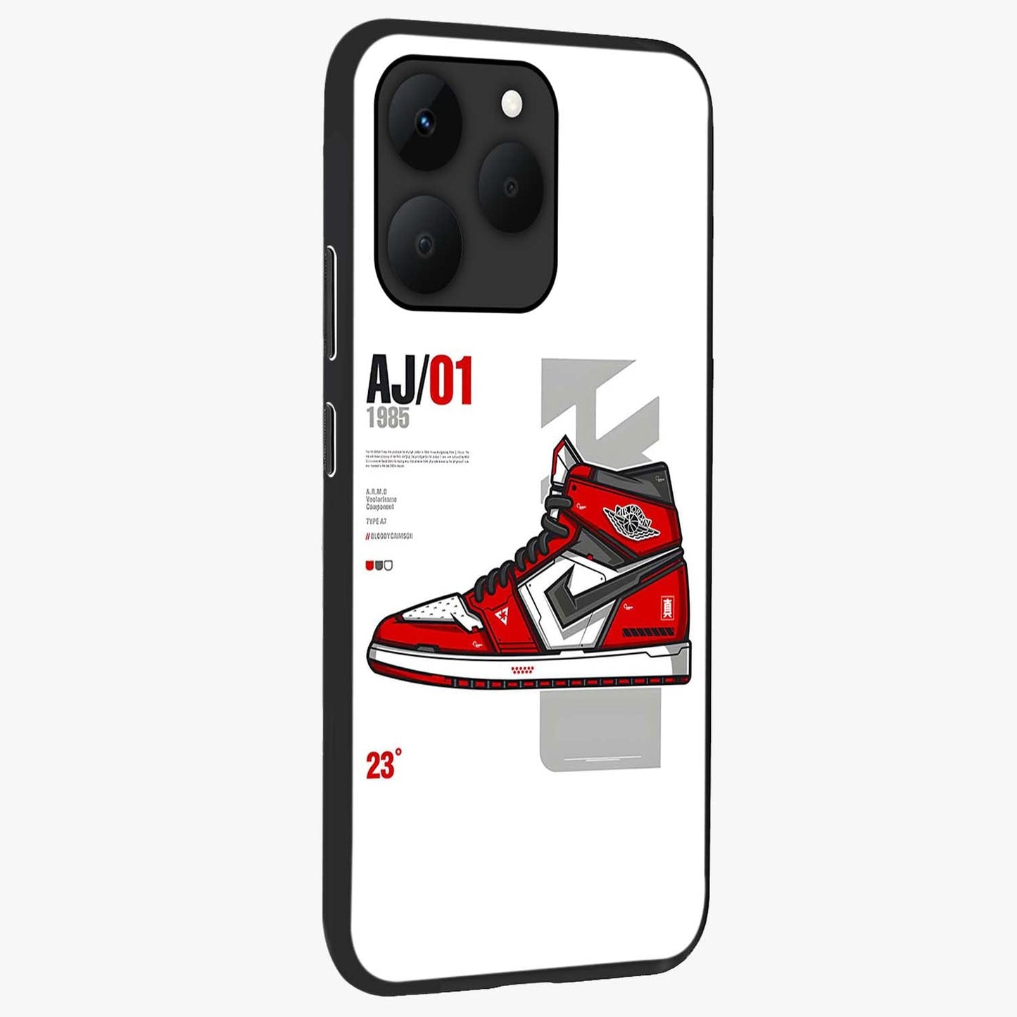 Retro Sneaker Blueprint Glass Case upright view showcasing stylish sneaker illustration with vintage streetwear theme.