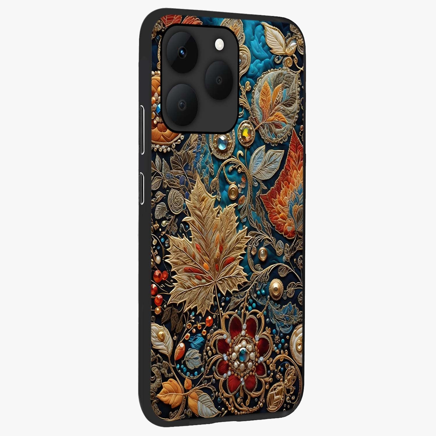 Royal Jewel Garden Glass Case upright view showcasing rich floral artwork with luxurious garden theme.