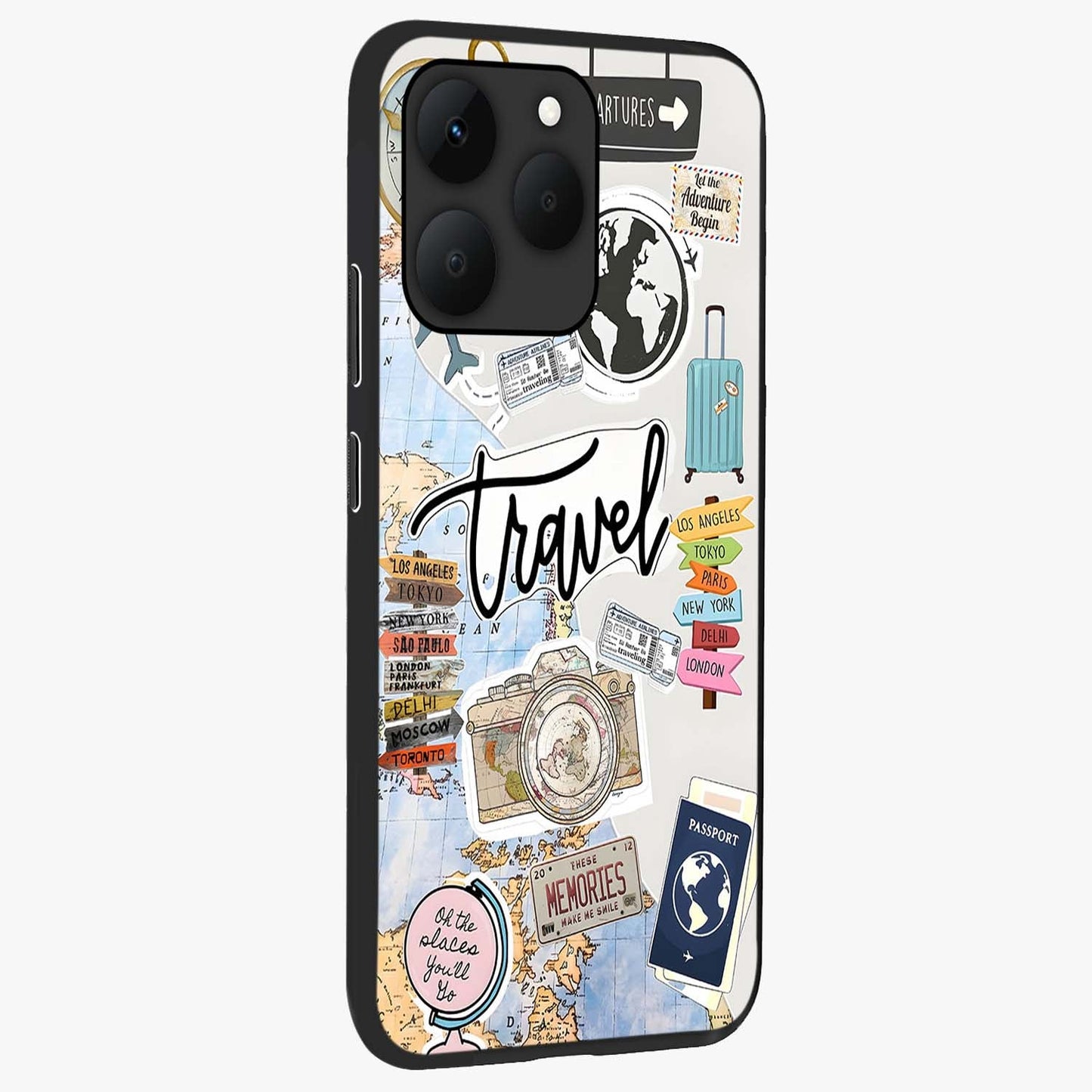 Wanderlust Journal Glass Case upright view showcasing wanderlust inspired artwork with creative exploration theme.