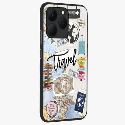 Wanderlust Journal Glass Case upright view showcasing wanderlust inspired artwork with creative exploration theme.