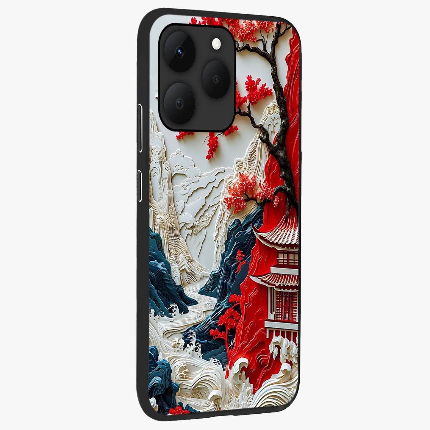 Whispers Of Sakura Waves Glass Case upright view showcasing delicate cherry blossom artwork with elegant nature theme.
