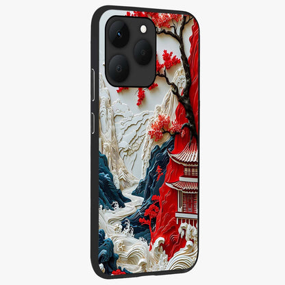 Whispers Of Sakura Waves Glass Case upright view showcasing delicate cherry blossom artwork with elegant nature theme.