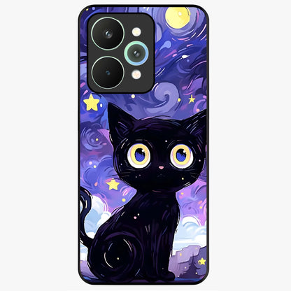 Abstract Cat Art Glass Case showing flat back view with artistic cat illustration and glossy glass finish.