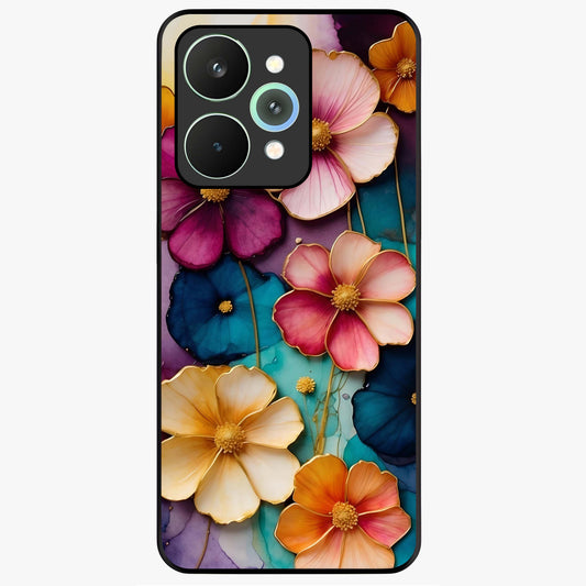 Artlyn Grace Flower Pattern Glass Case showing flat back view with elegant floral pattern artwork and glossy glass finish.