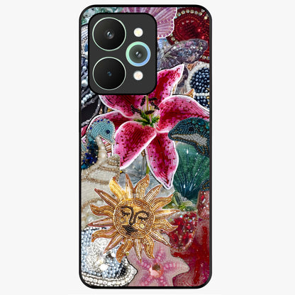 Beaded Garden Fantasy Glass Case showing flat back view with dreamy garden bead artwork and glossy glass finish.