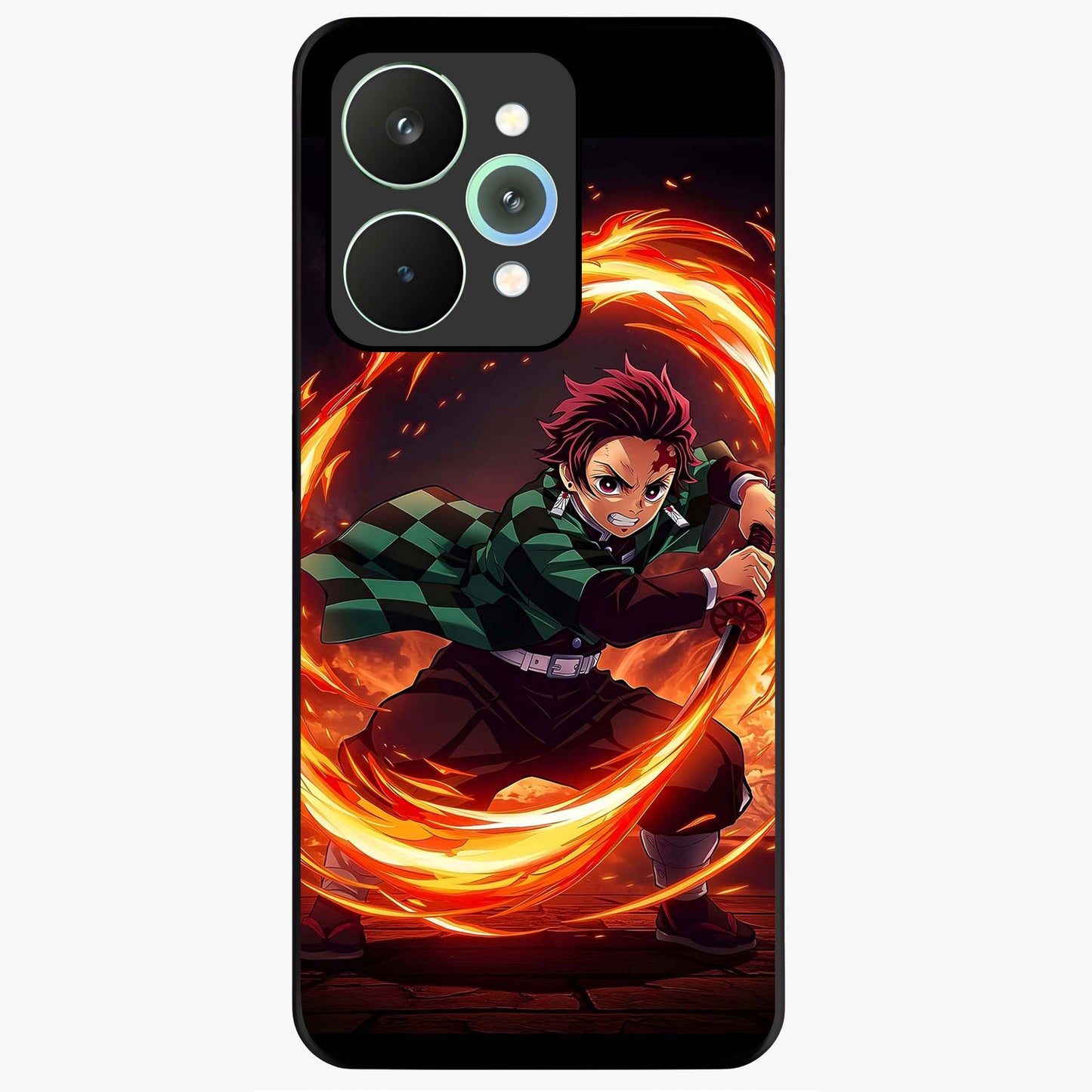 Blazing Sword Resolve Glass Case showing flat back view with fiery sword artwork and glossy glass finish.