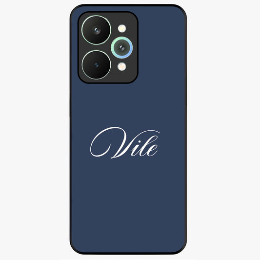 Blue Background Personalized Custom Name Glass Case showing flat back view with minimal blue background and custom name design.