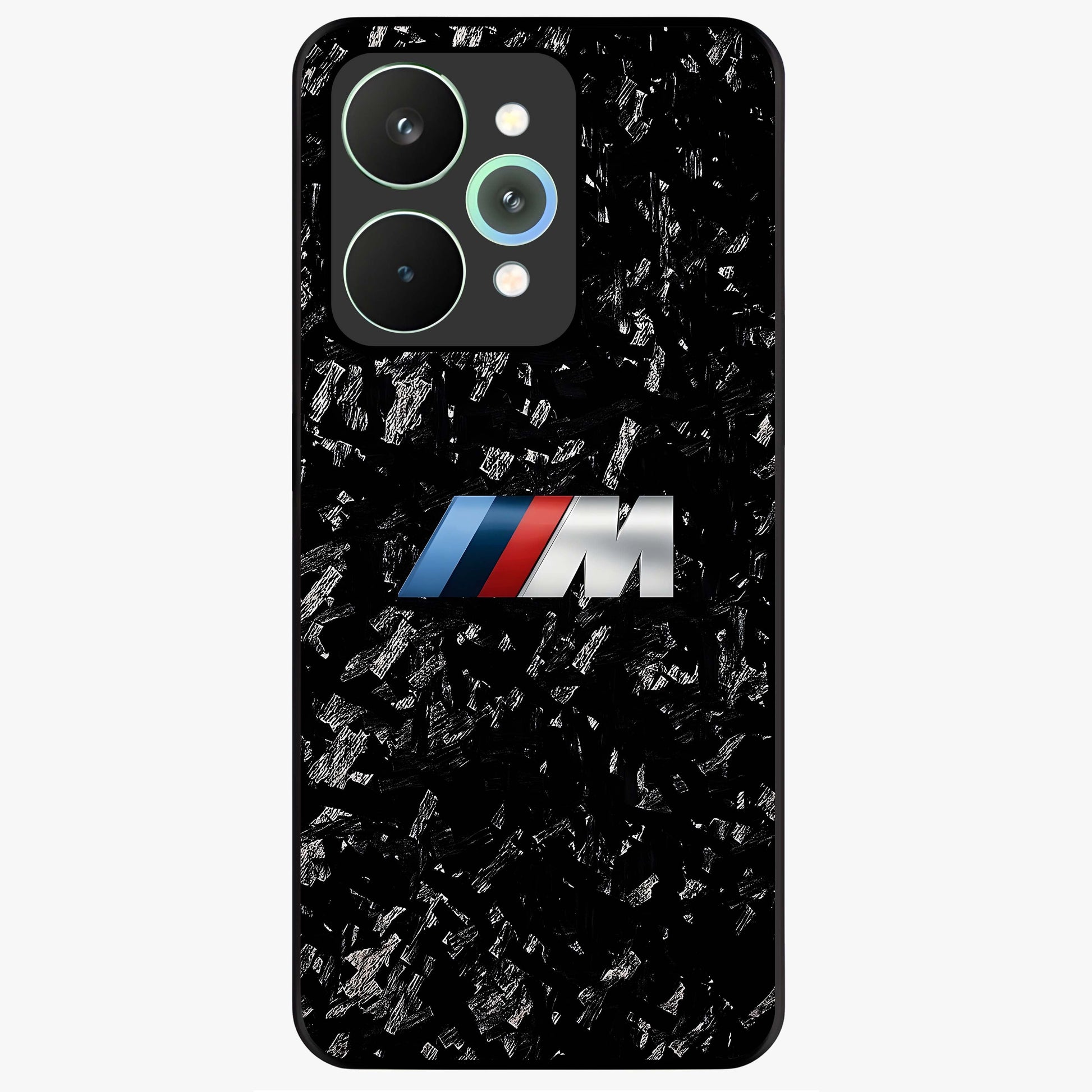 Carbon Speed Mark Glass Case showing flat back view with sporty carbon pattern artwork and glossy glass finish.