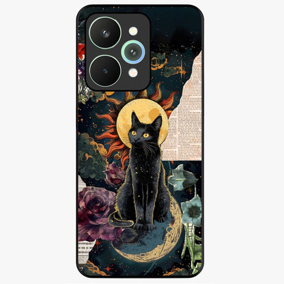 Celestial Black Cat Glass Case showing flat back view with mystical black cat artwork and glossy glass finish.