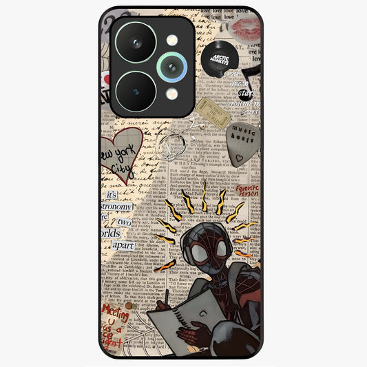 City Dream Sketch Glass Case showing flat back view with artistic city skyline sketch artwork and glossy glass finish.