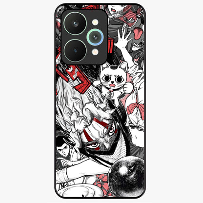 Crimson Chaos Panel Glass Case showing flat back view with bold crimson abstract artwork and glossy glass finish.