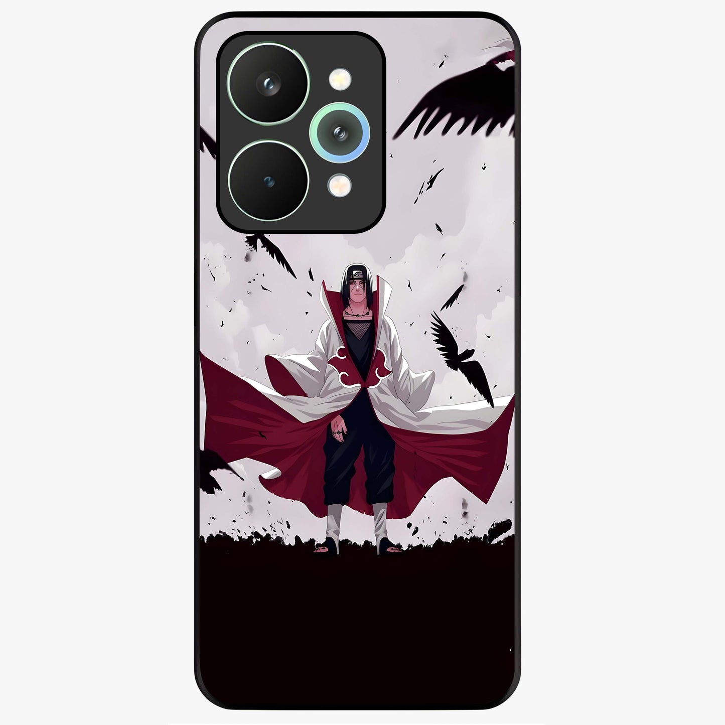 Crimson Crow Ascension Glass Case showing flat back view with mystical crow artwork and glossy glass finish.