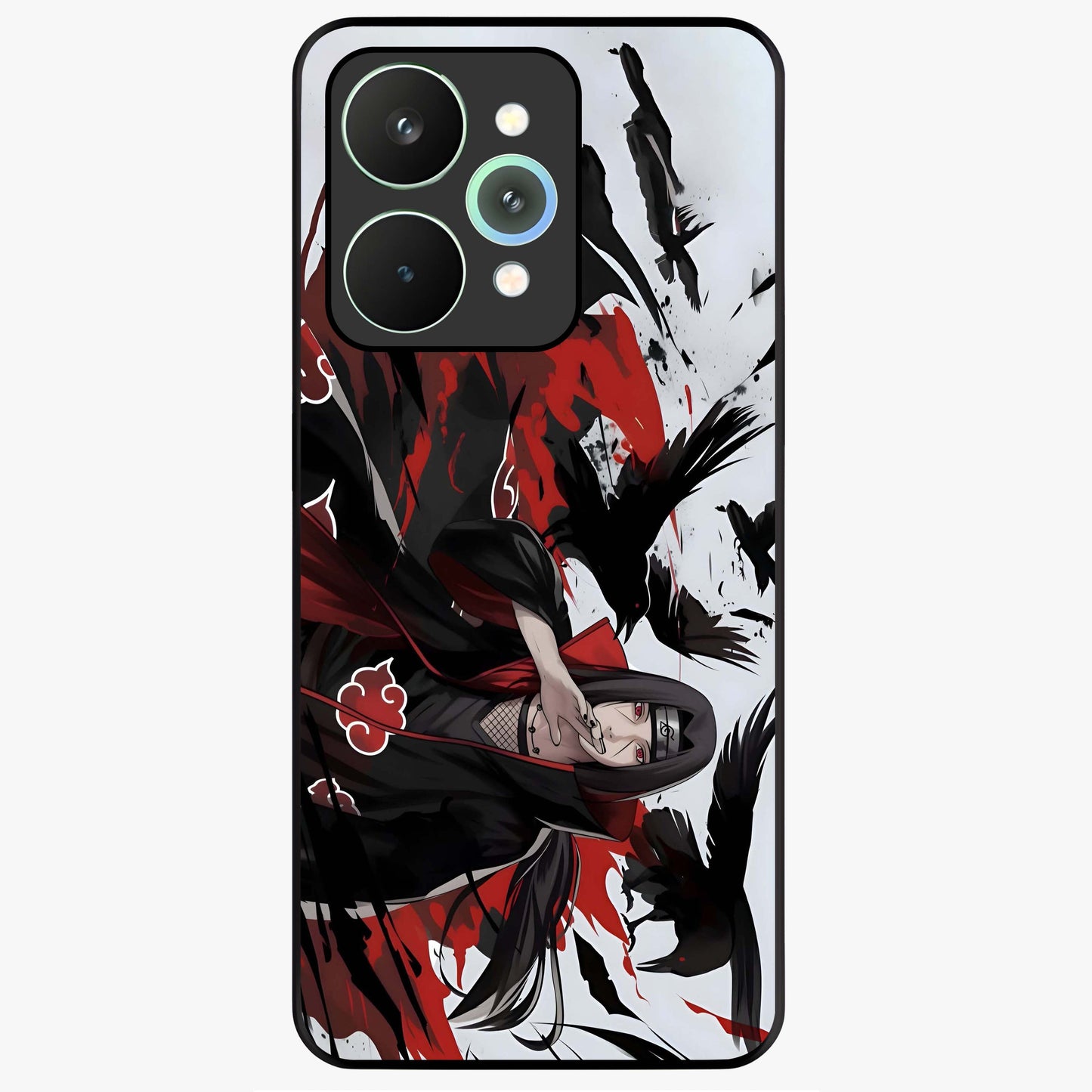 Crimson Crow Illusion Glass Case showing flat back view with artistic crow illusion artwork and glossy glass finish.