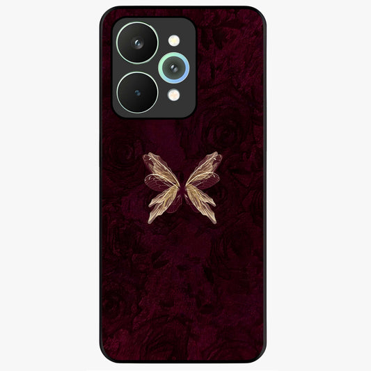 Crimson Fade Butterfly Glass Case showing flat back view with fading butterfly artwork and glossy glass finish.