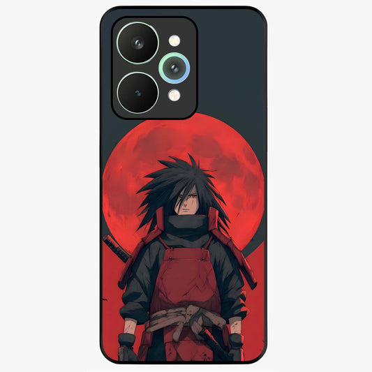Crimson Moon Warlord Glass Case showing flat back view with mystical moon warrior artwork and glossy glass finish.