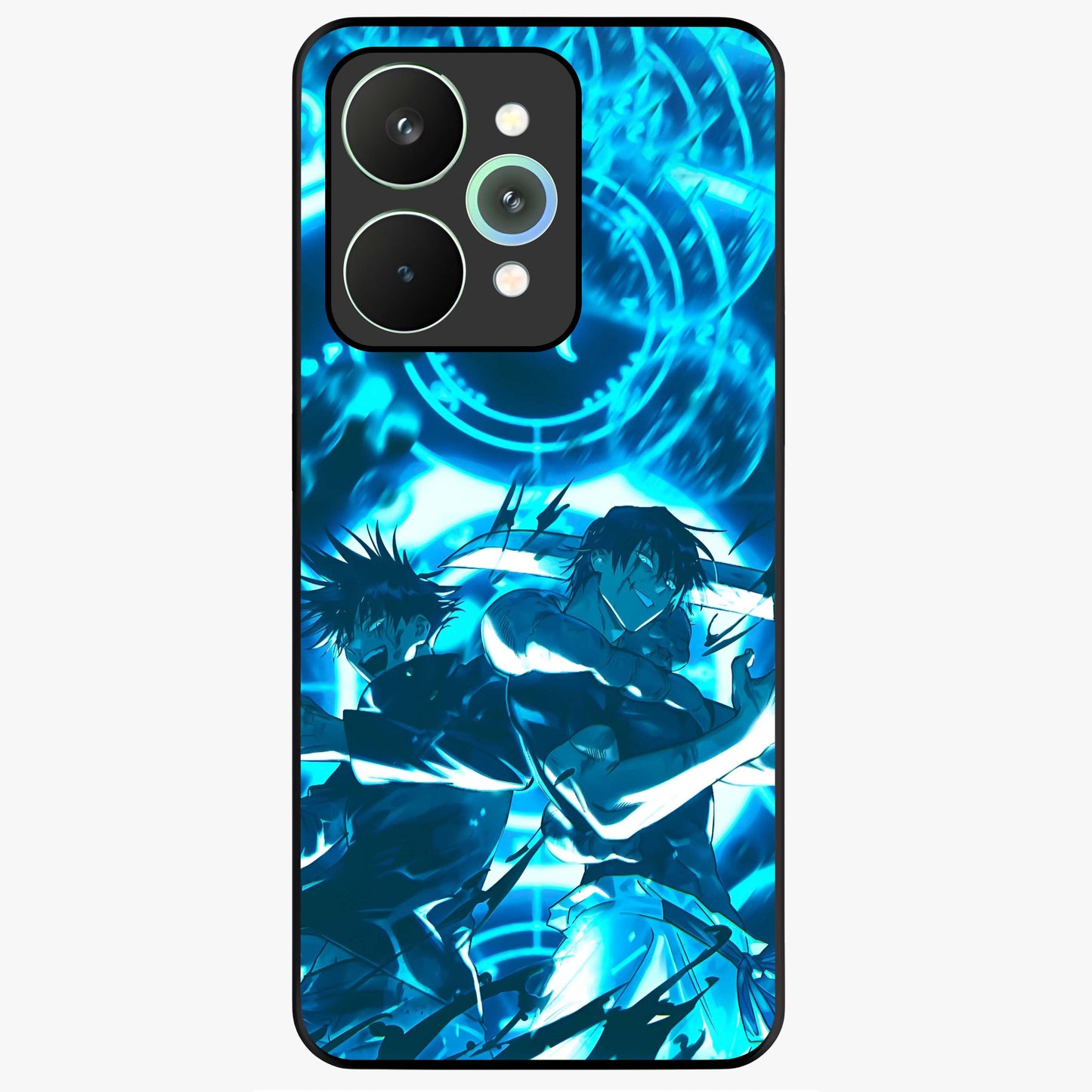 Cursed Energy Clash Glass Case showing flat back view with intense cursed energy artwork and glossy glass finish.