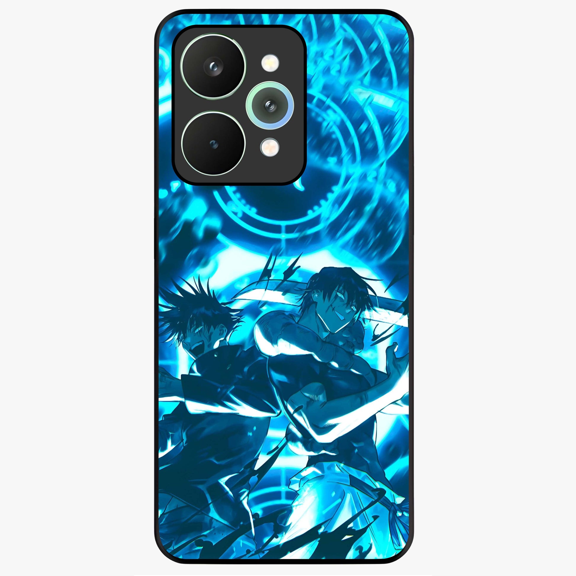 Cursed Energy Clash Glass Case showing flat back view with intense cursed energy artwork and glossy glass finish.