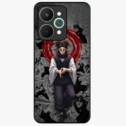 Cursed Ritual Ascension Glass Case showing flat back view with dark ritual themed artwork and glossy glass finish.