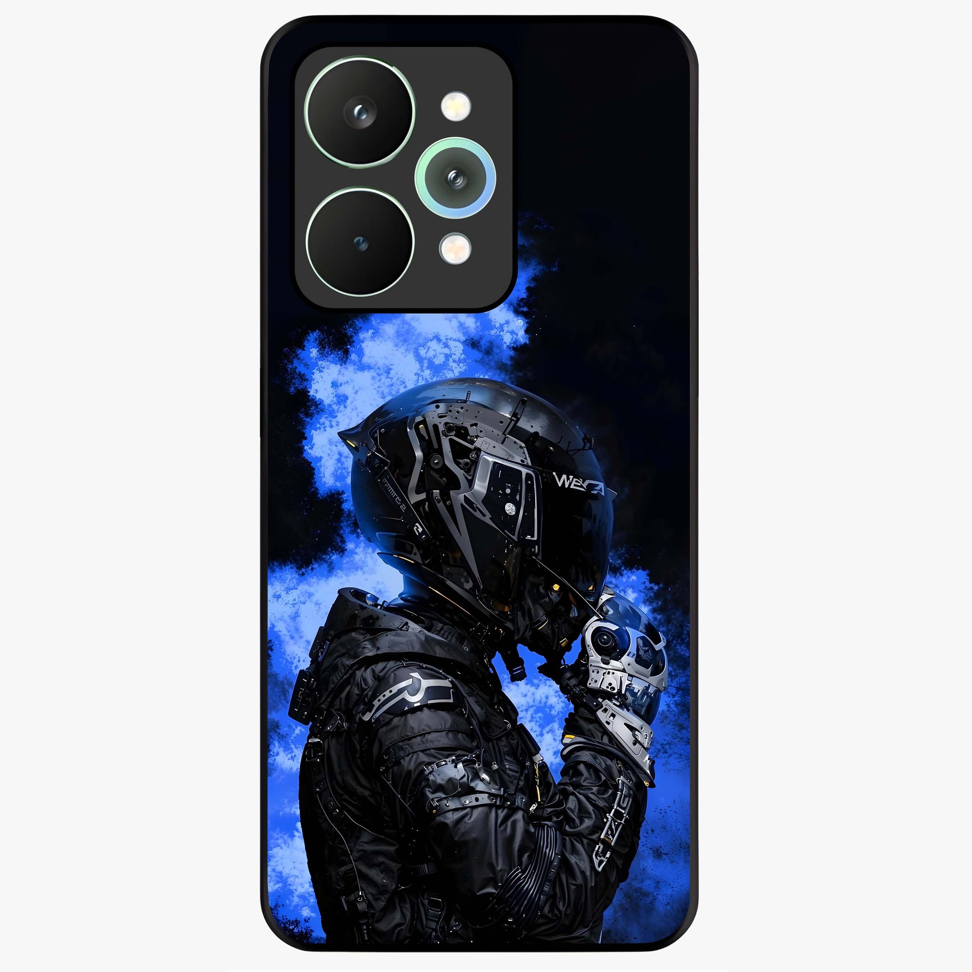 Cyber Sentinel Protocol Glass Case showing flat back view with futuristic cyber themed artwork and glossy glass finish.