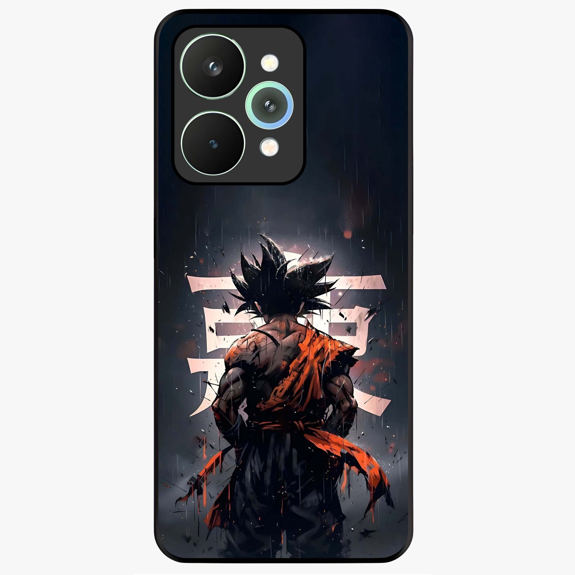 Dark Warrior In Rain Glass Case showing flat back view with warrior artwork in rainy atmosphere and glossy glass finish.