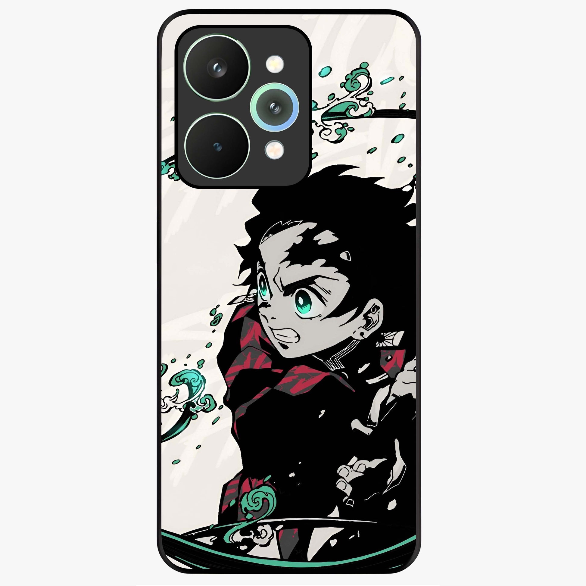 Demon Slayer Glass Case showing flat back view with bold anime inspired artwork and glossy glass finish.