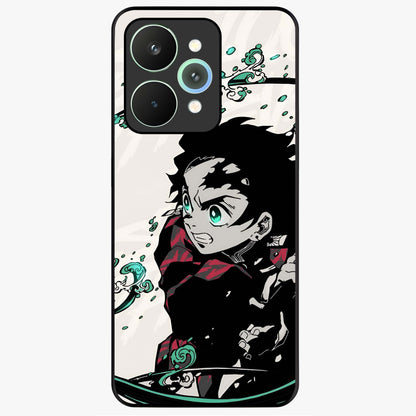 Demon Slayer Glass Case showing flat back view with bold anime inspired artwork and glossy glass finish.