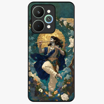 Divine Krishna Art Glass Case showing flat back view with Lord Krishna artwork and glossy glass finish.