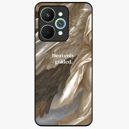 Divine Winged Grace Glass Case showing flat back view with elegant wing inspired artwork and glossy glass finish.