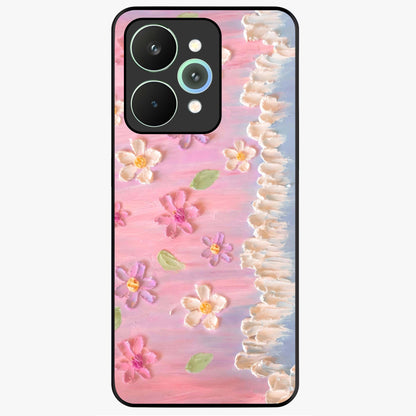 Dreamy Painted Garden Glass Case showing flat back view with artistic painted floral garden artwork and glossy glass finish.