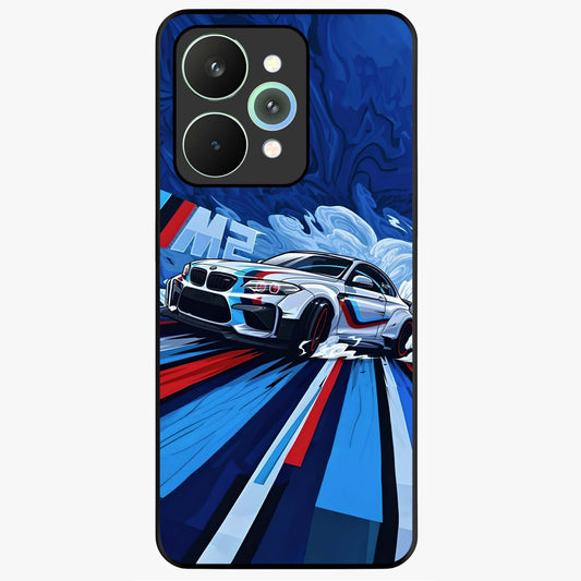Drift Power Rush Glass Case showing flat back view with dynamic racing inspired artwork and glossy glass finish.