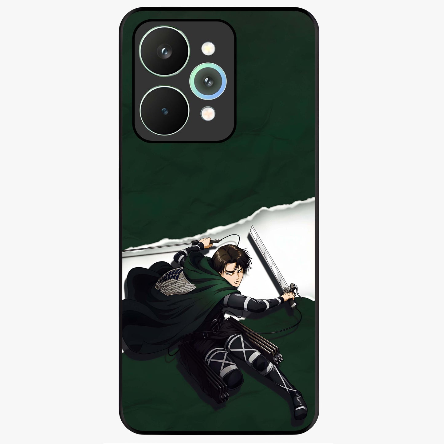 Emerald War Vanguard Glass Case showing flat back view with powerful warrior themed artwork and glossy glass finish.
